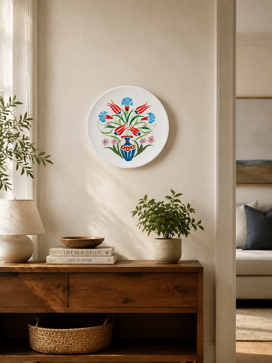 بشقاب دیوارکوب سنتی طرح گل -کد49 - تصویر 5