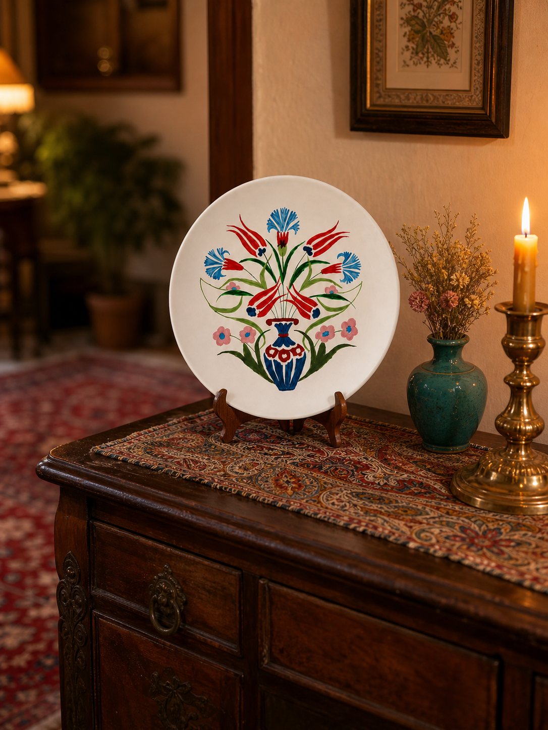 بشقاب دیوارکوب سنتی طرح گل -کد49 - تصویر 4